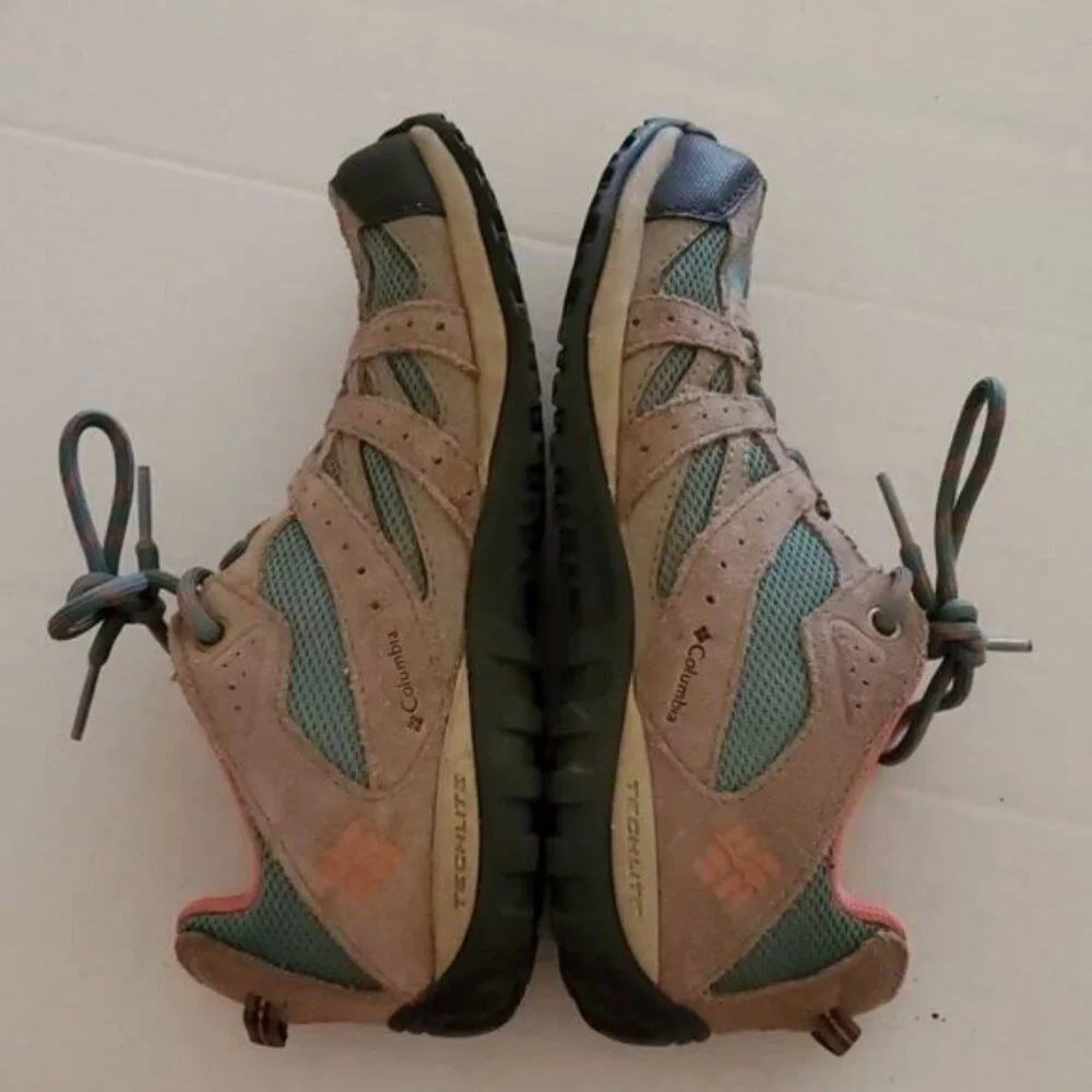 Columbia Hiking Shoe Redmond Techlite Waterproof Size Kids Youth Teal Salmon 4
